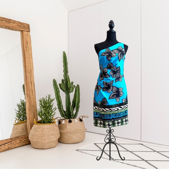 Muse One Shoulder Tropical Floral Sheath Dress - Picture 1 of 13